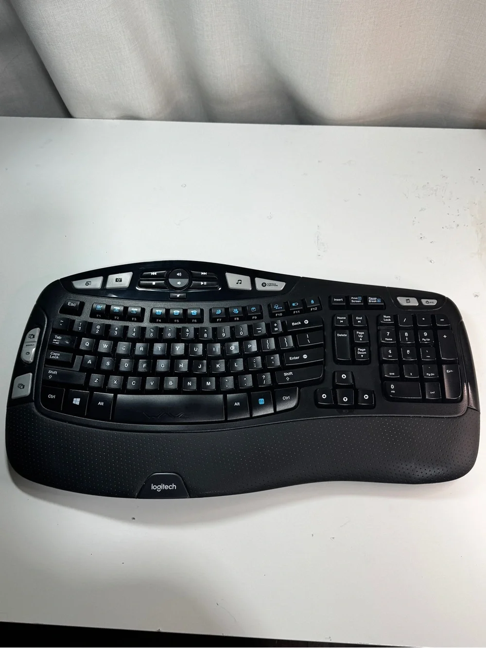 Logitech K350 Wave Wireless Ergonomic Keyboard Black Dongle USB Tested Works
